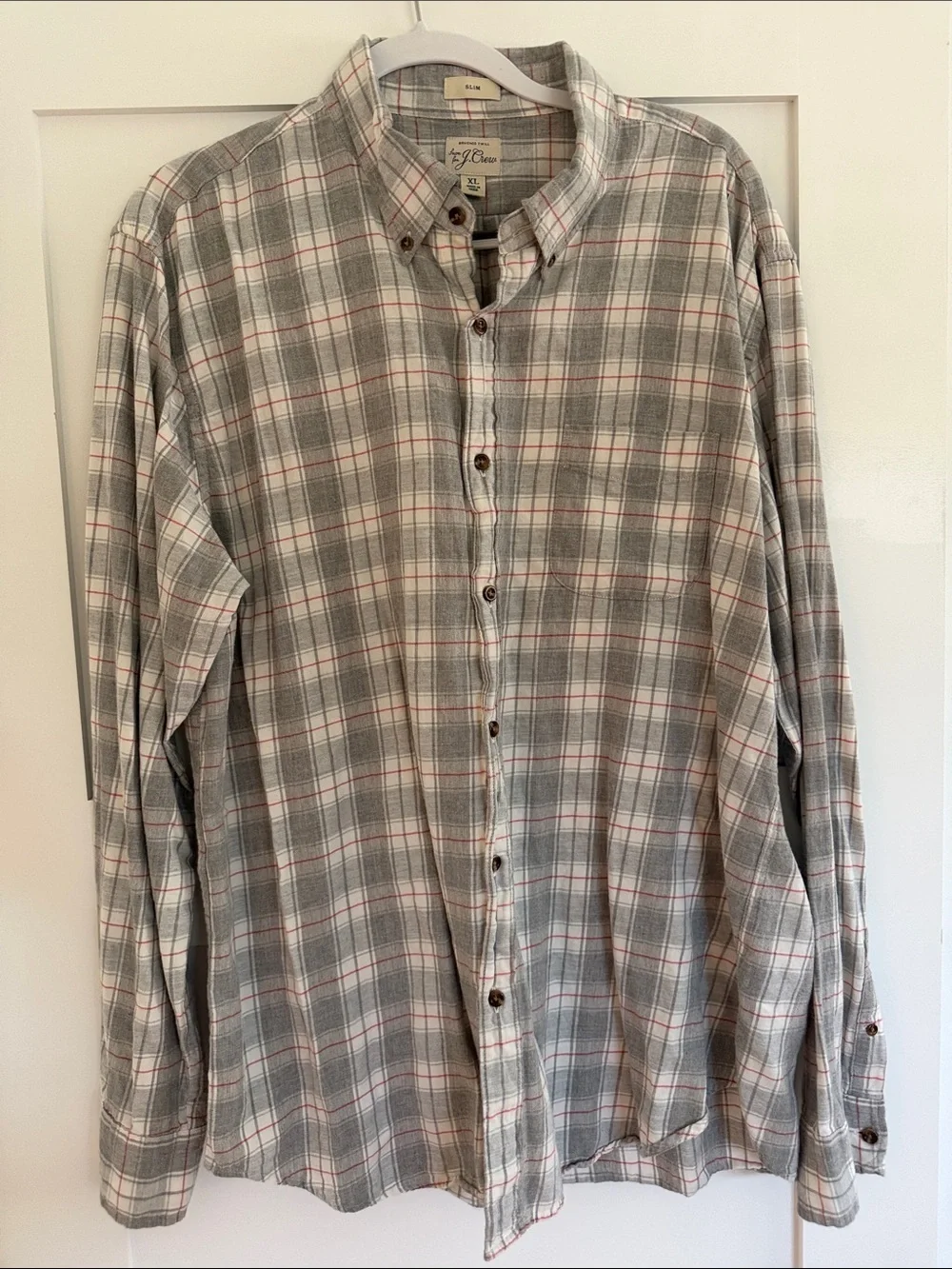 J. Crew Gray and Pink Plaid Button-Down Shirt XL Slim